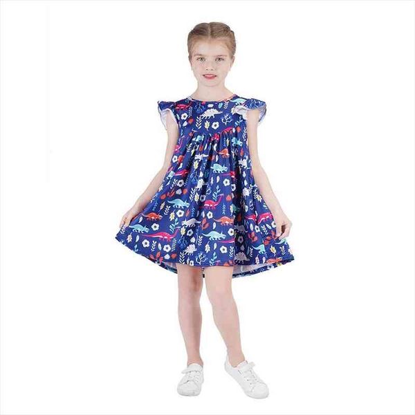 

classic summer pleated dresses floral flying sleeve sundress for kids 1-6years baby girl cartoon pattern princess costume, Red;yellow