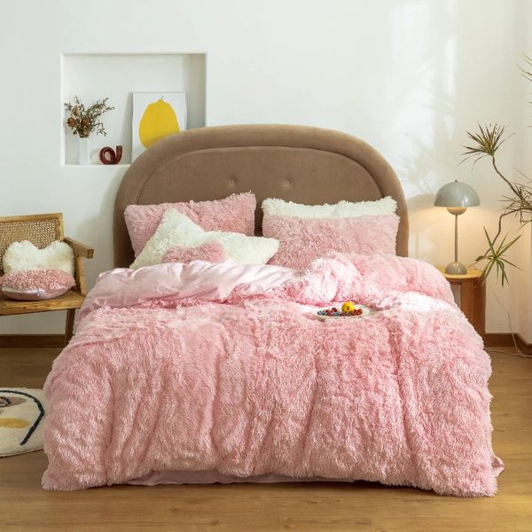 Alta qualidade inverno super quente conjunto de cama moda consoladores conjunto lã capa edredão fronha engrossar conjunto2325