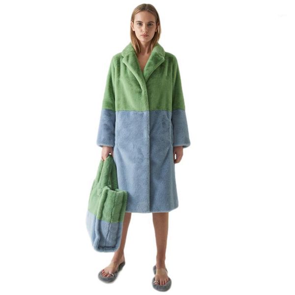 

2020 new winter coat women spliced faux fur jacket turn-down collar female winter jacket warm thick double-faced fur women coat1, Black