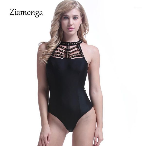 

ziamonga bandage bodysuit club party women bodysuits hollow out rivet skinny rompers women jumpsuit fashion summer overalls1, Black;white