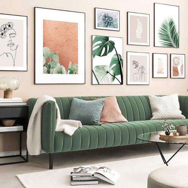 

paintings palm leaf abstract line girl scandinavian wall art canvas painting nordic posters and prints picture for living room decor
