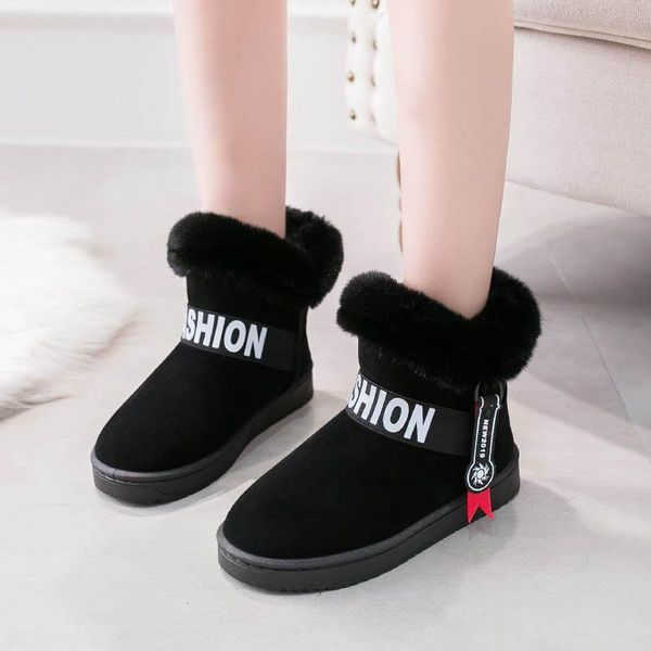

fashion women snow ankle boots fur shoes furry slip-on shoes, Black