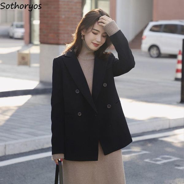 

women's suits & blazers double breasted solid black women loose elegant spring autumn all-match british style ulzzang fashion chic leis, White;black