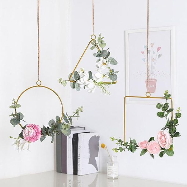 

25*23cm wedding wreath gold iron metal ring garland easter decor artificial flower rack party backdrop decor hoop1