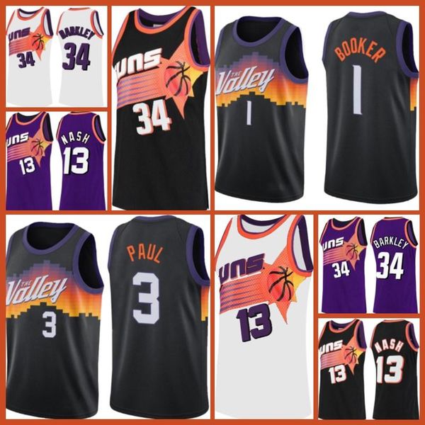 

men's devin 1 booker phoenix suns jersey charles 34 barkley steve 13 nash chris 3 paul deandre 22 ayton basketball josh 20 jack, Black;red