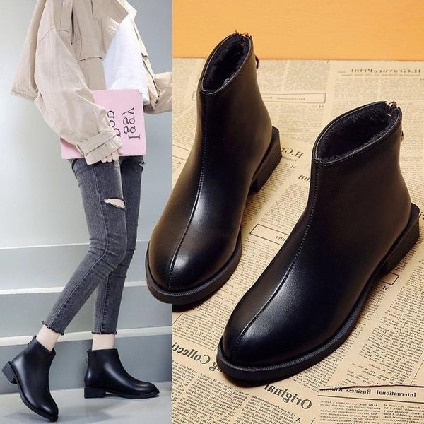 

fashion womenboots women half high heel round toe zipper add velvet 2020 new, Black