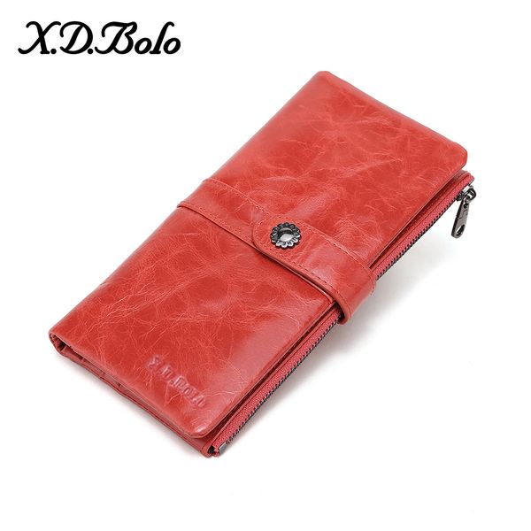 

x.d.bolo wallet genuine leather women wallets and purses long wallet women's clutch purse money bag ladies purses wallet c1115, Red;black