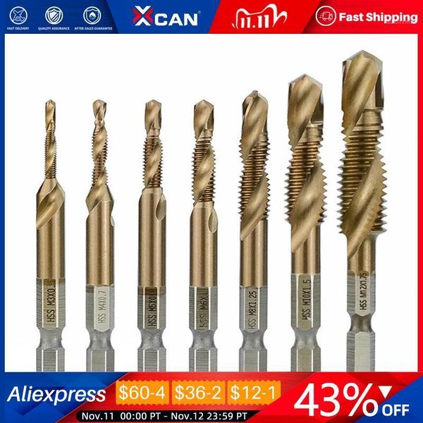 

xcan hex shank thread tap 7pcs m3 m4 m5 m6 m8 m10 m12 metric hss screw hole drill machine plug tap ticn coated screw thread1