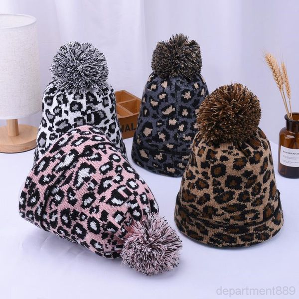 

women winter leopard fashion beanies warm wool knitted has bonnet pom beanie caps party hats supplies 4styles dha2315