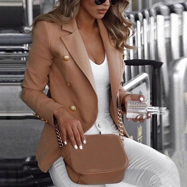 

laamei casual slim fit double breasted women long sleeve blazer suit button work jacket spring autumn plus size coat fenimino1, White;black