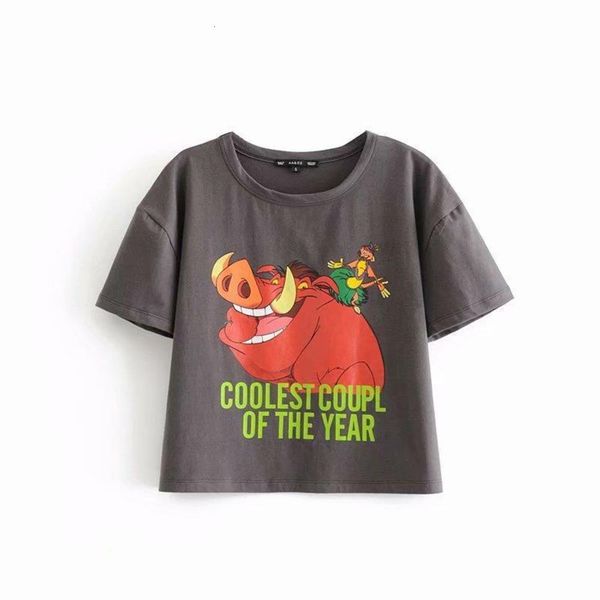 

cartoon wind new 2019 printed summer round neck short sleeve t-shirt fashion girl, Black;gray