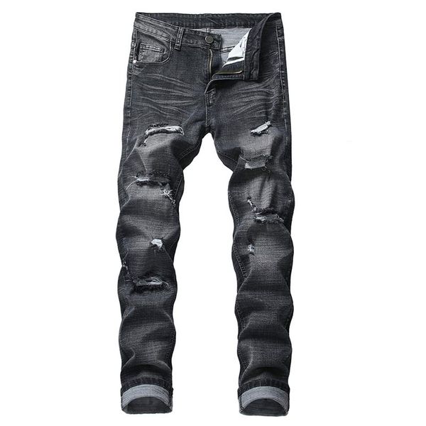 

men slim jeans denim trousers button luxury pencil pants jeans men brand european style pants, Blue