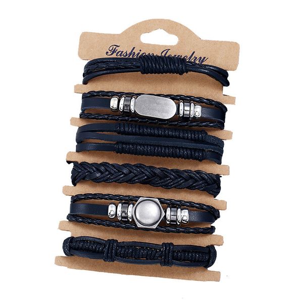 

metal inlaid leather wrapped bracelet women's adjustable diy beaded bracelet men's party hip hop bracelet, Silver