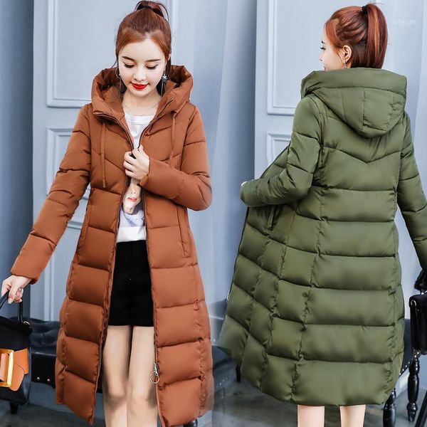 

winter korean slim thick down cotton warm coat long over-the-knee padded cotton parkas women's large size mujer hooded jacket1, Black