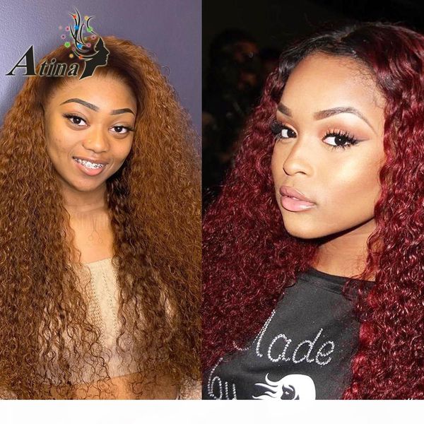 

ginger wig 13x4 deep red 99j burgundy lace front wig orange colored ombre human hair wigs curly hd lace frontal atina 150% remy, Black