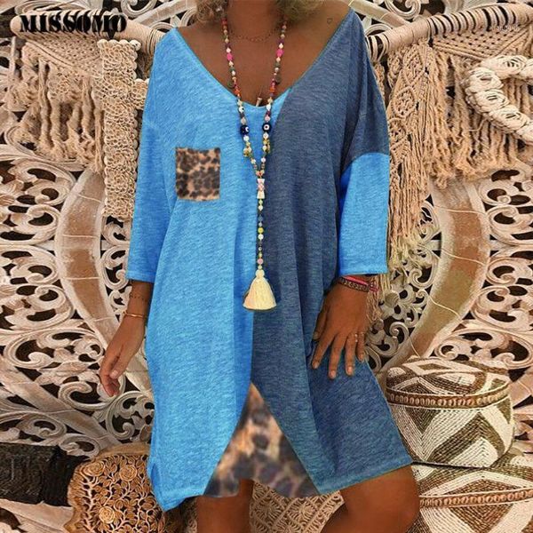 

missomo plus size 5xl dress women vintage loose leopard patchwork long sleeve mini beach summer dress 2020 vestidos wholesale1, Black;gray