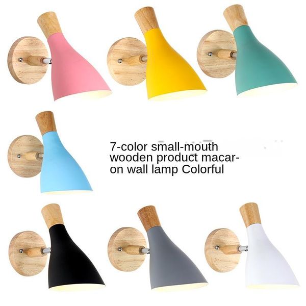 

wall lamp macaron solid wood bedroom modern simple background living room creative aisle bedside