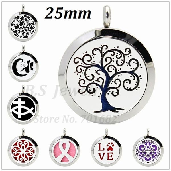 

pendant necklaces ribbon 25mm 316l stainless steel essential oil diffuser locket aroma perfume fit necklace, Silver