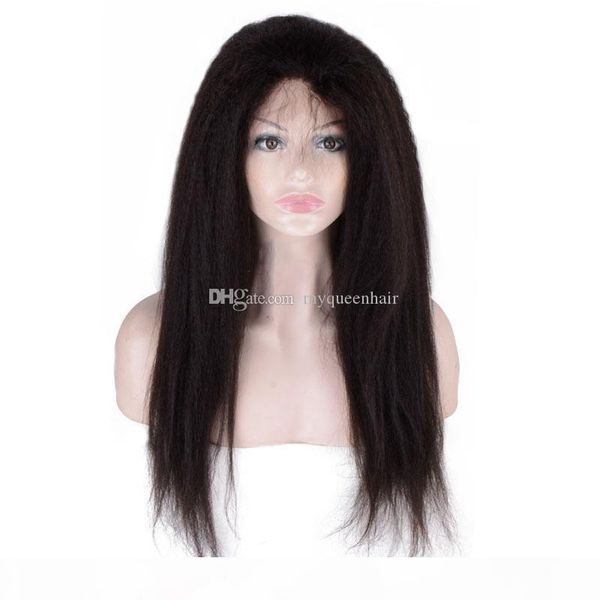 

hd lace human hair wigs pre plucked yaki kinky straight virgin brazilian hair glueless yaki lace frontal human hair wig, Black;brown
