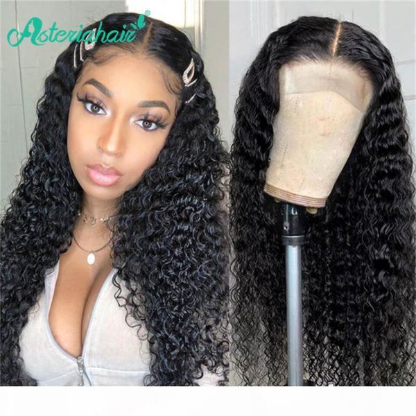 

asteria deep wave 5x5 hd transparent lace closure wig brazilian human hair wigs for black women pre plucked 150 180% density, Black;brown