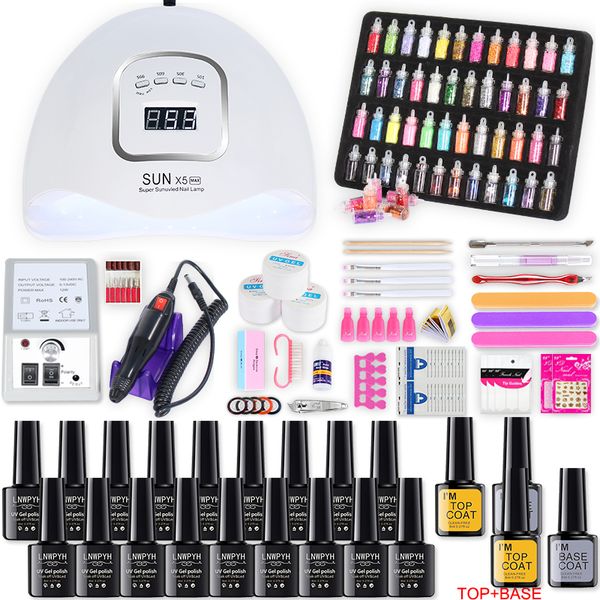 

set and nails art decorations for dryer 10/12/18 colors gel polish kit electric nail drill machine manicure