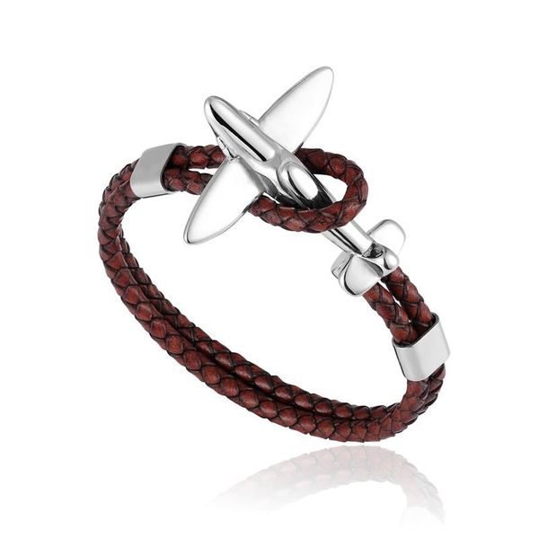 

mkendn titanium stainless steel airplane anchor bracelets men multilayer braid genuine leather bracelet women friendship gifts wmtxxu