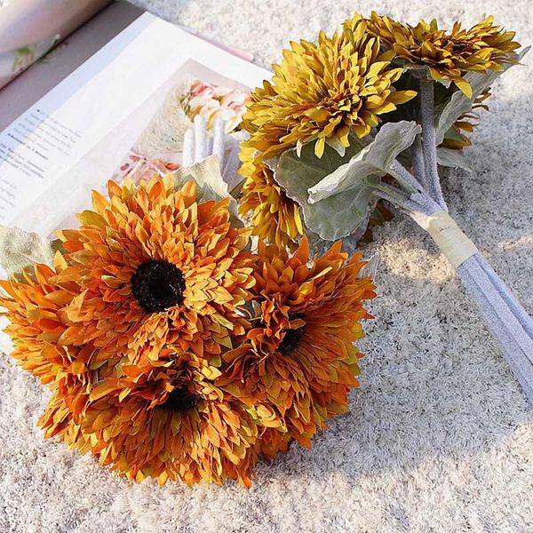 

decorative flowers & wreaths 6 heads daisy bouquet artificial gerbera flower fake silk holding for bridal wedding party home decor floral