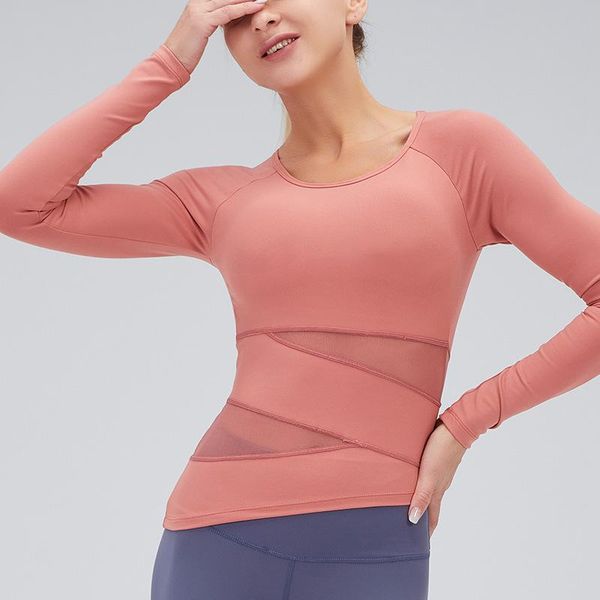 

woman solid color yoga shirt mesh hollow out breathable running cycling quick dry shirt stretchy padded slim fit athletic, White;red