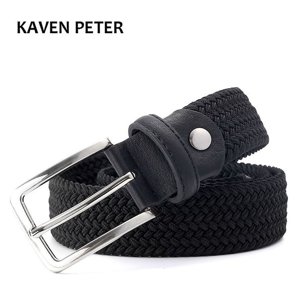 

men woven elastic black belt belt strap black color 1-3/8" or 35mm wide stretchy waist belt hipping 201110, Black;brown
