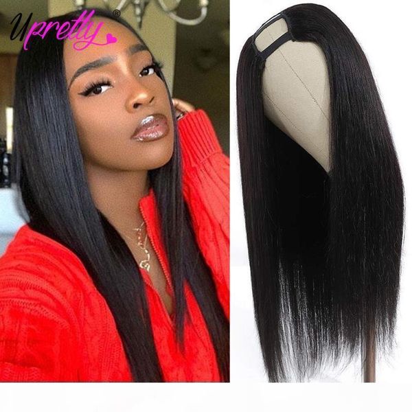 

upretty hair u part wig brazilian straight human hair glueless wig for women pre plucked remy 150% density nature col, Black;brown