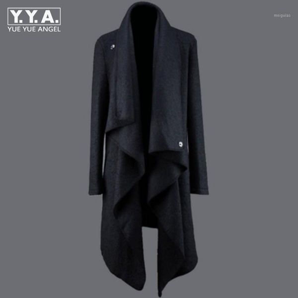 

gothic warm trench coat street style irregular medium-long woolen coat men autumn winter warm black casual overcoat plus size1, Tan;black