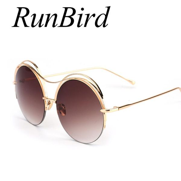 

2020 oversized round sunglasses luxury women italy brand designer half metal frame uv400 mirror sun glasses female 569, White;black