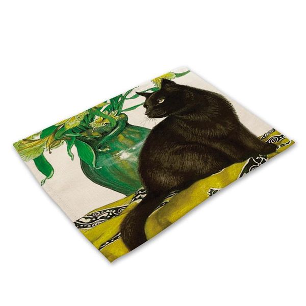 

1pcs cute cat flower pattern placemat dining table mats cotton linen drink coaster western pad cup mat 4232cm home decor ma0029 h wmtqkc