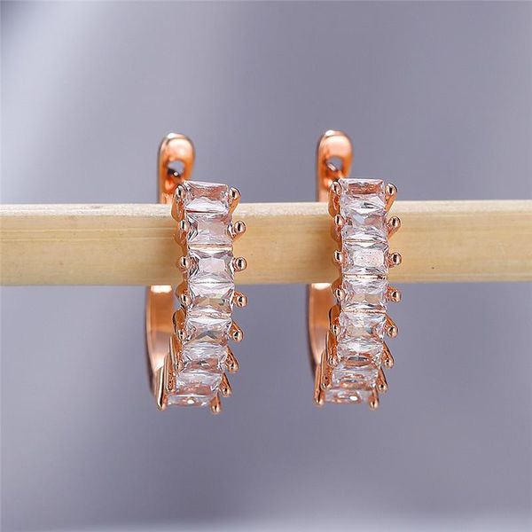 

cute female white crystal stone earrings charm rose gold color hoop earrings for women classic bridal small wedding, Golden;silver