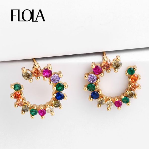 

flola zirconia rainbow earrings studs for women cubia zirconia earrings colorful ladies trending jewellery ersq04, Golden;silver