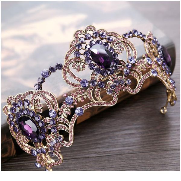 

старинные свадебные корона для волос аксессуары для волос барокко пурпурный горный хрусталь кристалл корона оголовье свадебные принадлежност, Slivery;golden