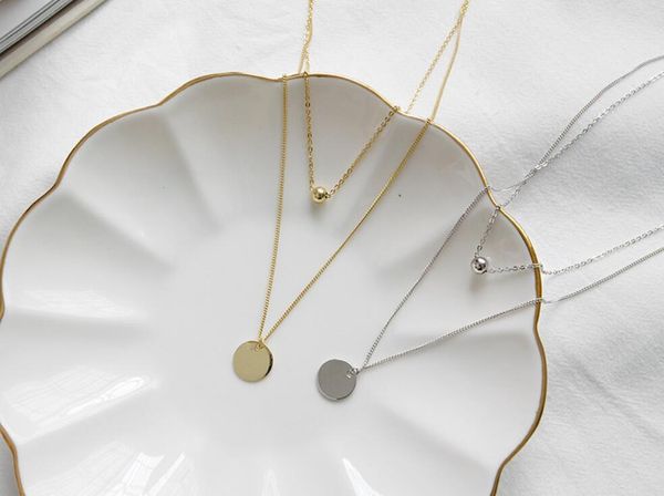 

925 sterling silver 2 layers ball bead plain round charm choker necklace a2331, Golden;silver