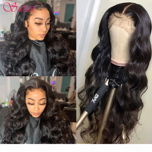 

satai body wave 13x6 lace front wigs 180 density brazilian lace front wig pre plucked remy human hair wigs for black women