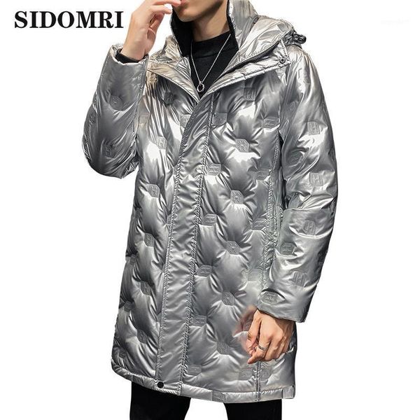 

winter men's hooded bright down jacket thick and warm long 50 white duck down cold men's winter clothing1, Black