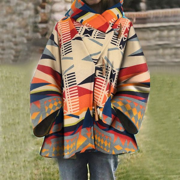 Lã feminina combina capa casacos de grandes dimensões hip hop com capuz butting ladies casaco inverno moda inglaterra outwear quente fêmea 210204