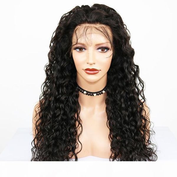 

indian remy curly full lace wigs for women human hair lace front wig glueless long curly lacefront wigs with color baby hair, Black;brown