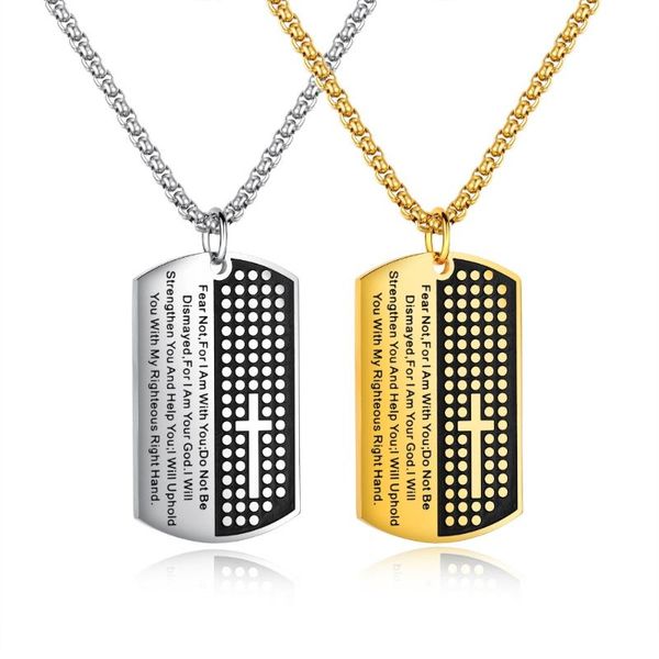 

pendant necklaces religious jewelry wholesale drop stainless steel cross necklace bible prayer word men's accessories, Silver