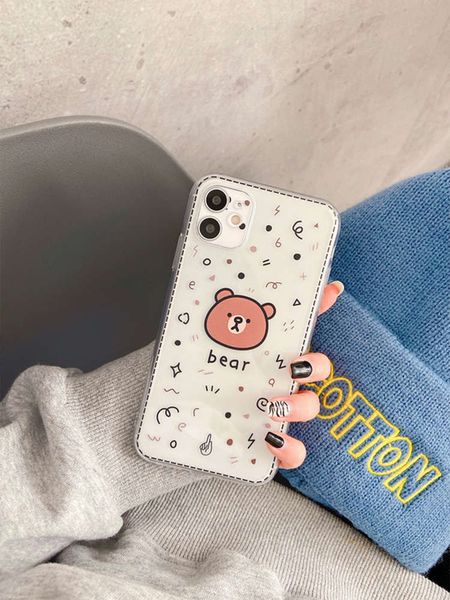 

cute bear is suitable for 12 mobile phone case 11pro maxx xs xr silicone 7p 8plus / se anti falling mini female xmax transparent