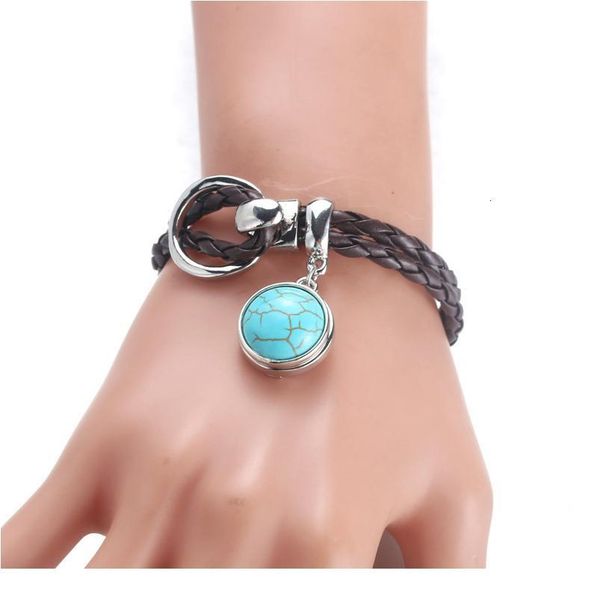 

brown snap leather bracelet retro handmade braided leather snap button bracelet bangles fit 18mm snap jewe bbyjye, Golden;silver
