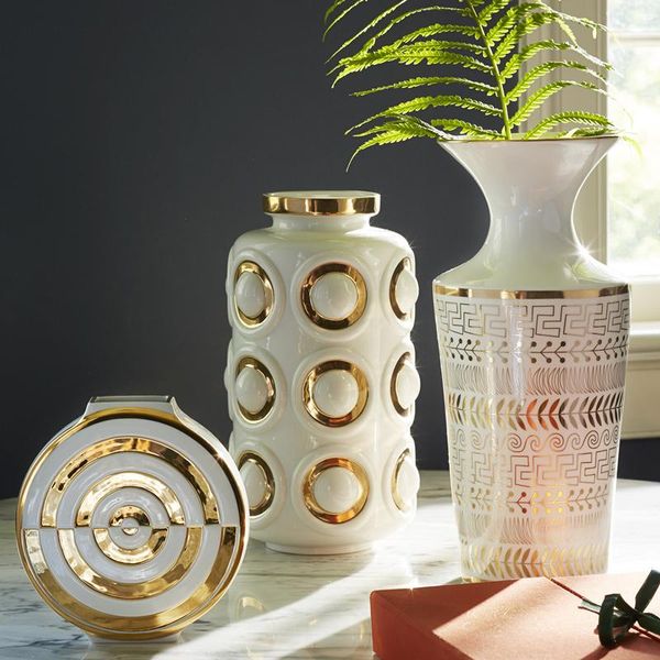 

europe gold plated geometric circles porcelain vase modern luxury ceramic flower vase room study hallway home wedding decoration