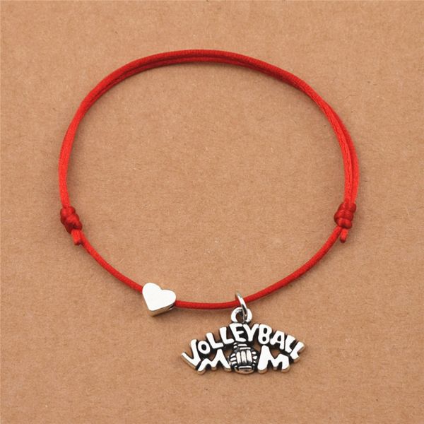 

new lucky red cord black rope cheer volleyball mom heart charm bracelets for women men volleyball team jewelry gifts, Golden;silver