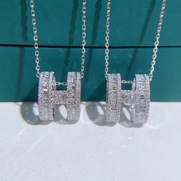 

famous brand h full diamond pendant necklace designer 925 sterling silver inlaid zircon necklace sparkling ladies necklace and original box