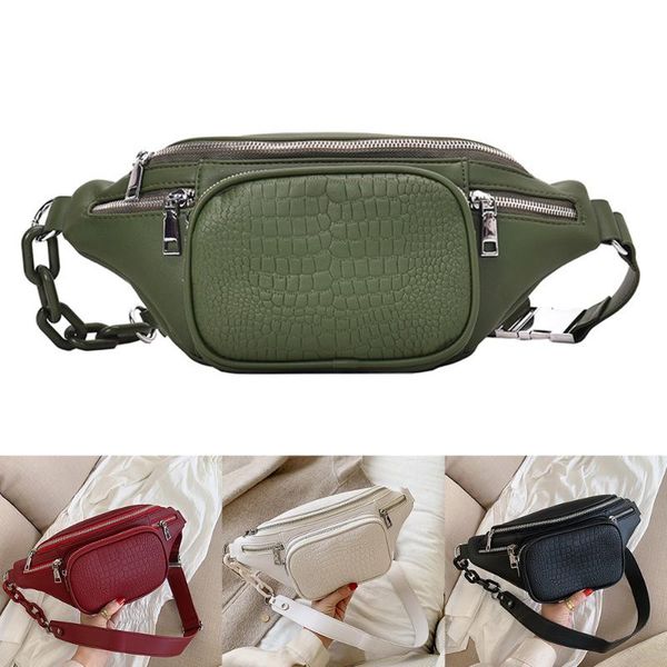 

women pack 2020 women's bag handbag female waist three crocodile zippers leather bags pack fanny pattern chest shoulder pu chain gldmc