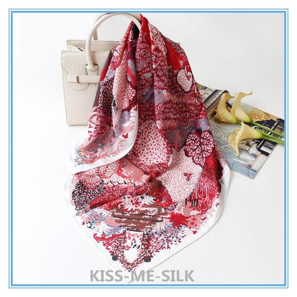 

kms elk and forest cherry red silk twill scarf shawl mulberry-silk twill scarf shawl for girl lady woman 90*90cm/50g, Blue;gray