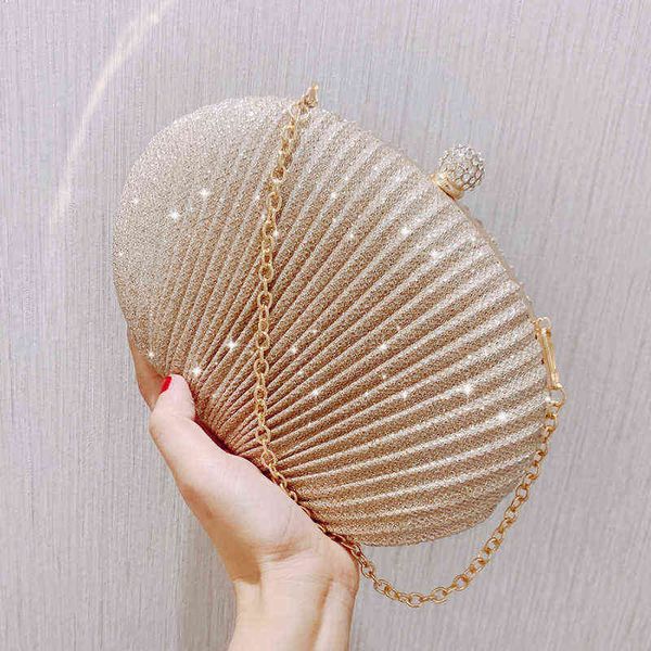 NXY Abendtaschen Luxus Diamanten Pailletten Shell Clutch Bag Designer Clip Kette Frauen Schulter S Gold Silber Dame Abend Kleine Party Geldbörse 220210